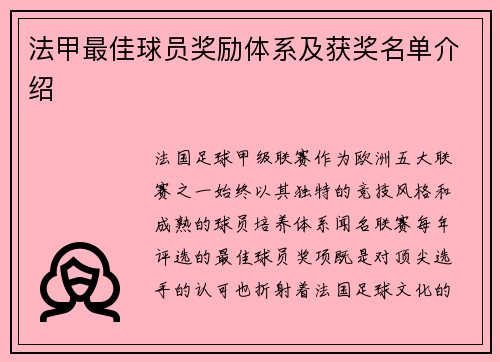 法甲最佳球员奖励体系及获奖名单介绍